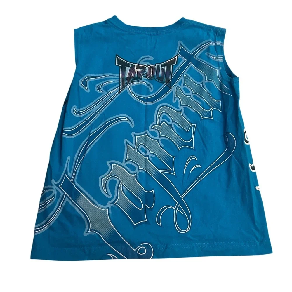 Tapout Boys Teal Blue Sleeveless Graphic Muscle Tee Skull Cross Gothic Size 8